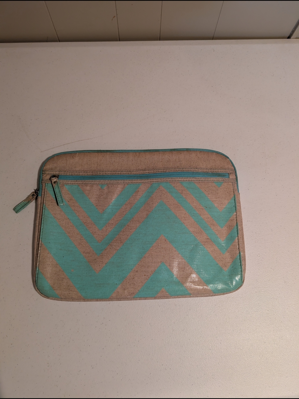 Chevron Zip Laptop Sleeve in Turquoise and Natural